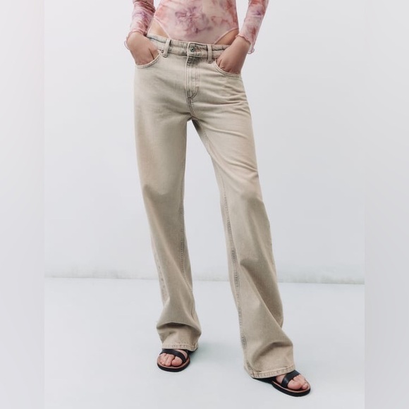 ZARA TRF WIDE-LEG MID-RISE FULL LENGTH JEANS - Light grey 6688/ - Picture 4 of 8